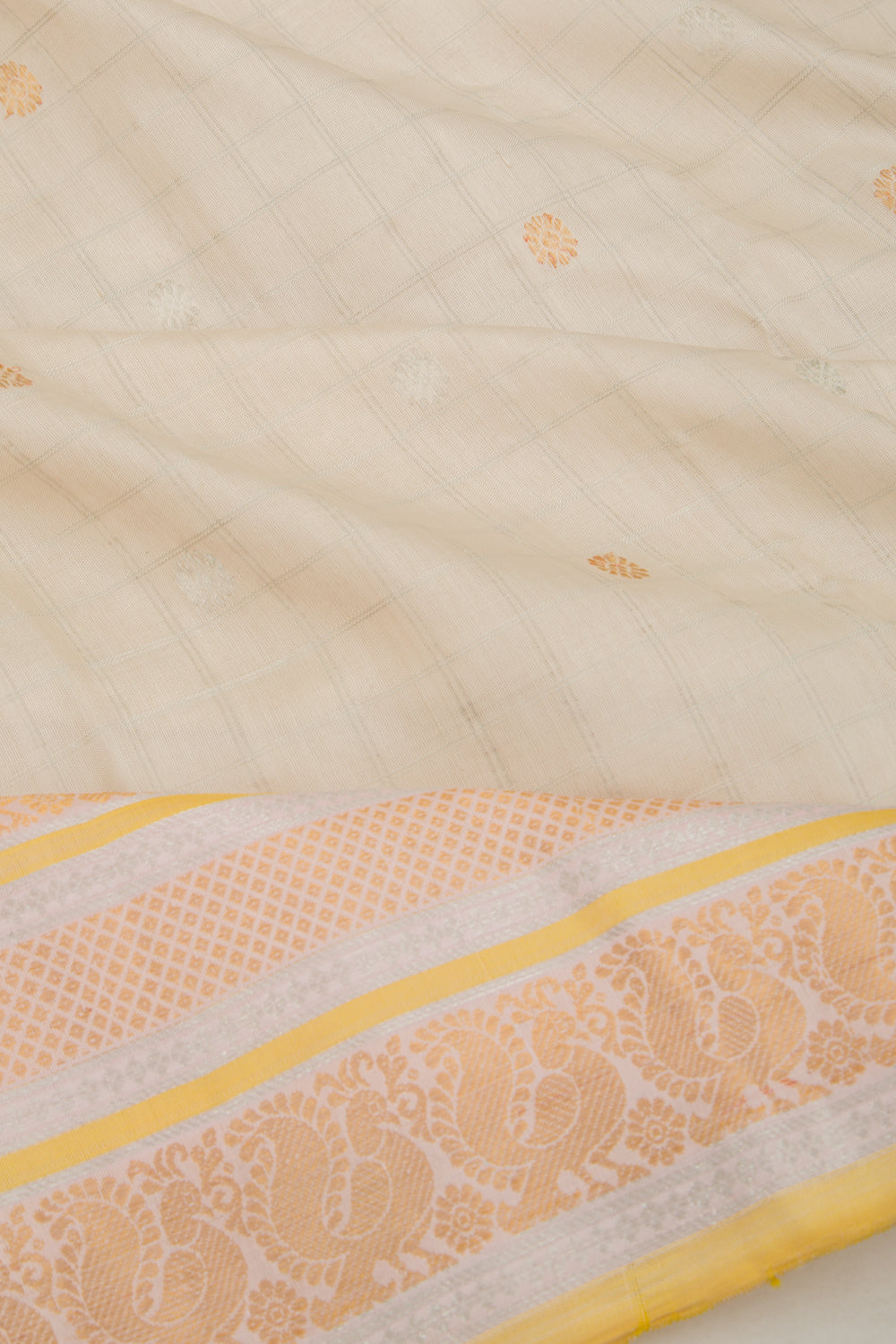 Gadwal Silk Checks Off White Saree