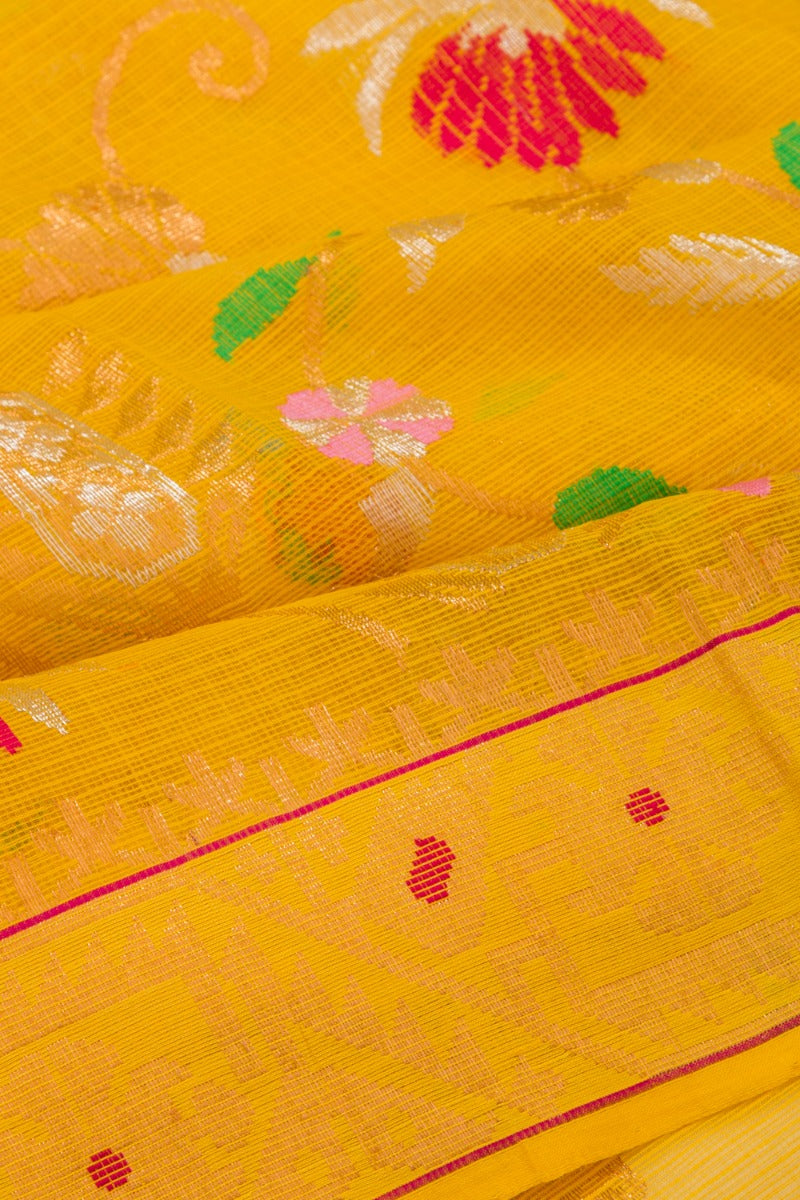 Kota Silk Jamdani Mustard Yellow saree With Paithani Inspired Akruti Border