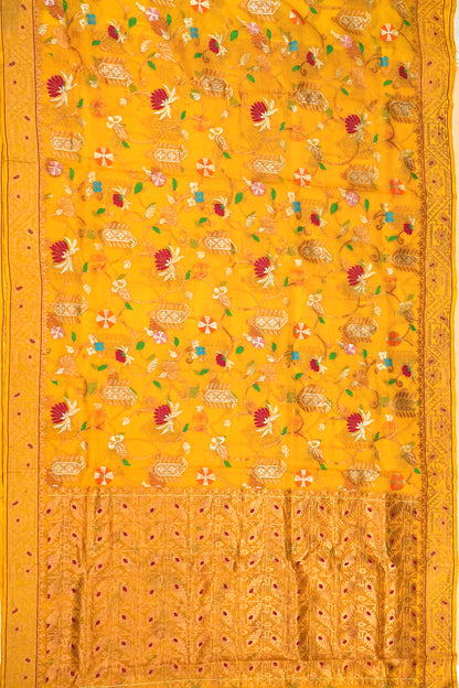 Kota Silk Jamdani Mustard Yellow saree With Paithani Inspired Akruti Border