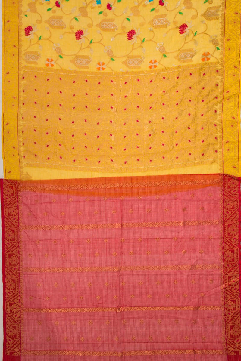 Kota Silk Jamdani Mustard Yellow saree With Paithani Inspired Akruti Border
