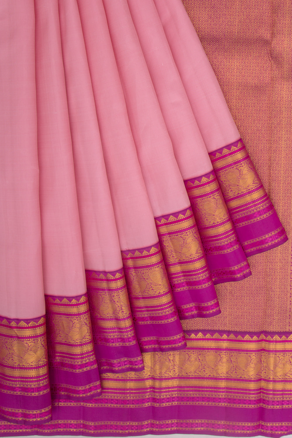 Kanchipuram Silk Plain Baby Pink Saree