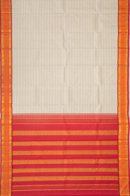 Kanchipuram Silk Horizontal Lines White And Cream Saree
