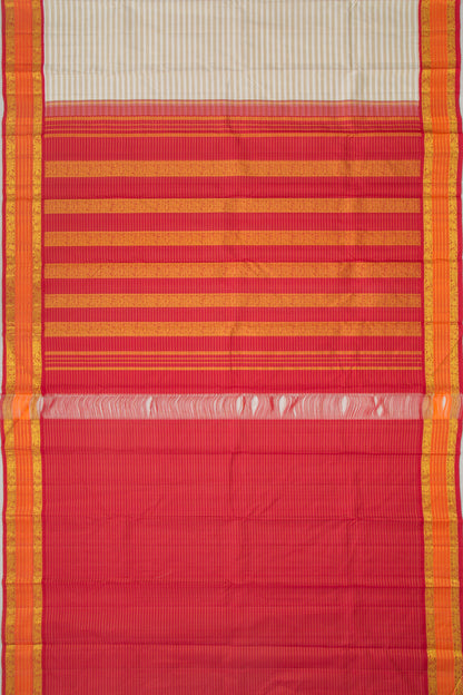Kanchipuram Silk Horizontal Lines White And Cream Saree