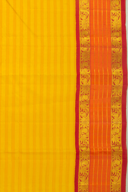 Kanchipuram Silk Horizontal Lines Yellow Saree