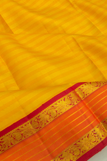 Kanchipuram Silk Horizontal Lines Yellow Saree