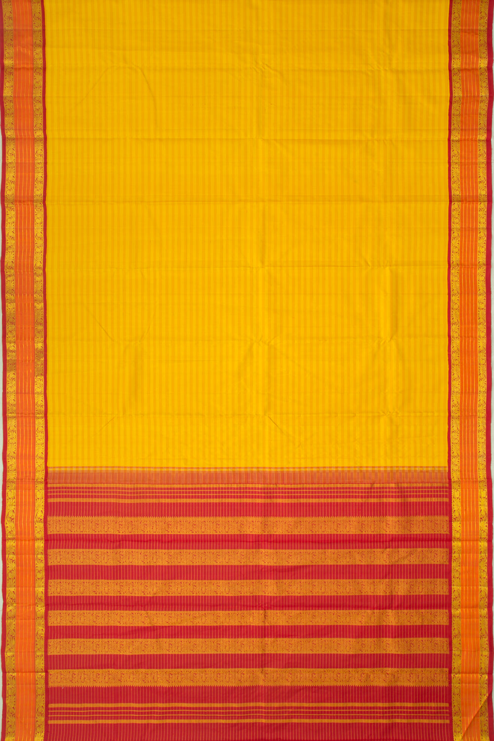 Kanchipuram Silk Horizontal Lines Yellow Saree