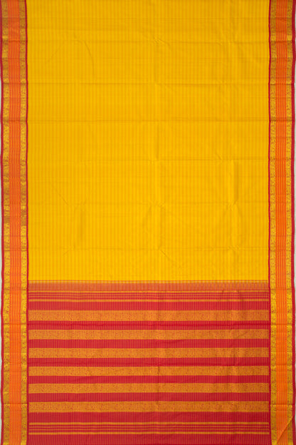 Kanchipuram Silk Horizontal Lines Yellow Saree