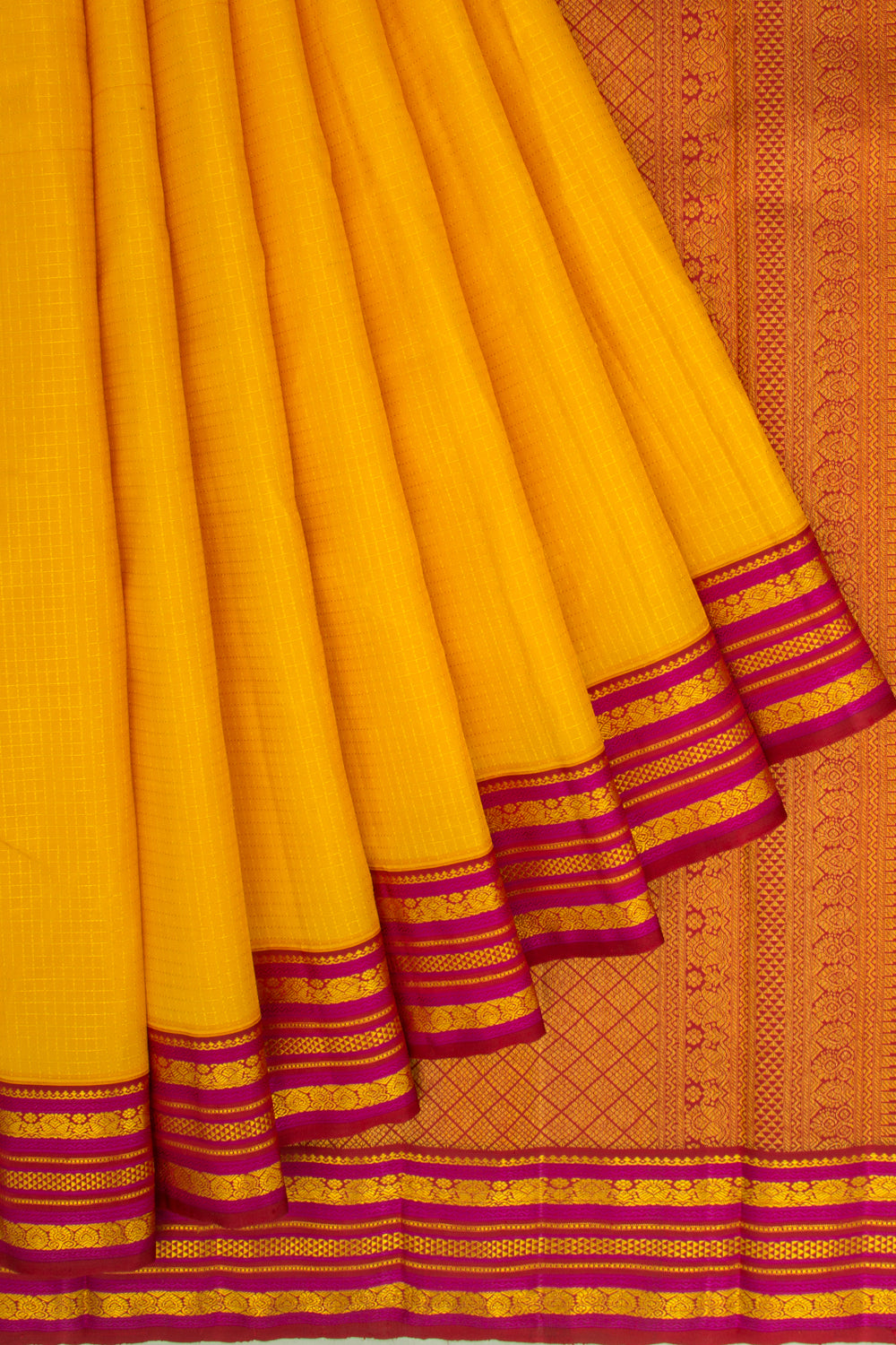 Kanchipuram Silk Checks Yellow Saree