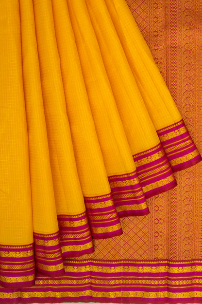 Kanchipuram Silk Checks Yellow Saree