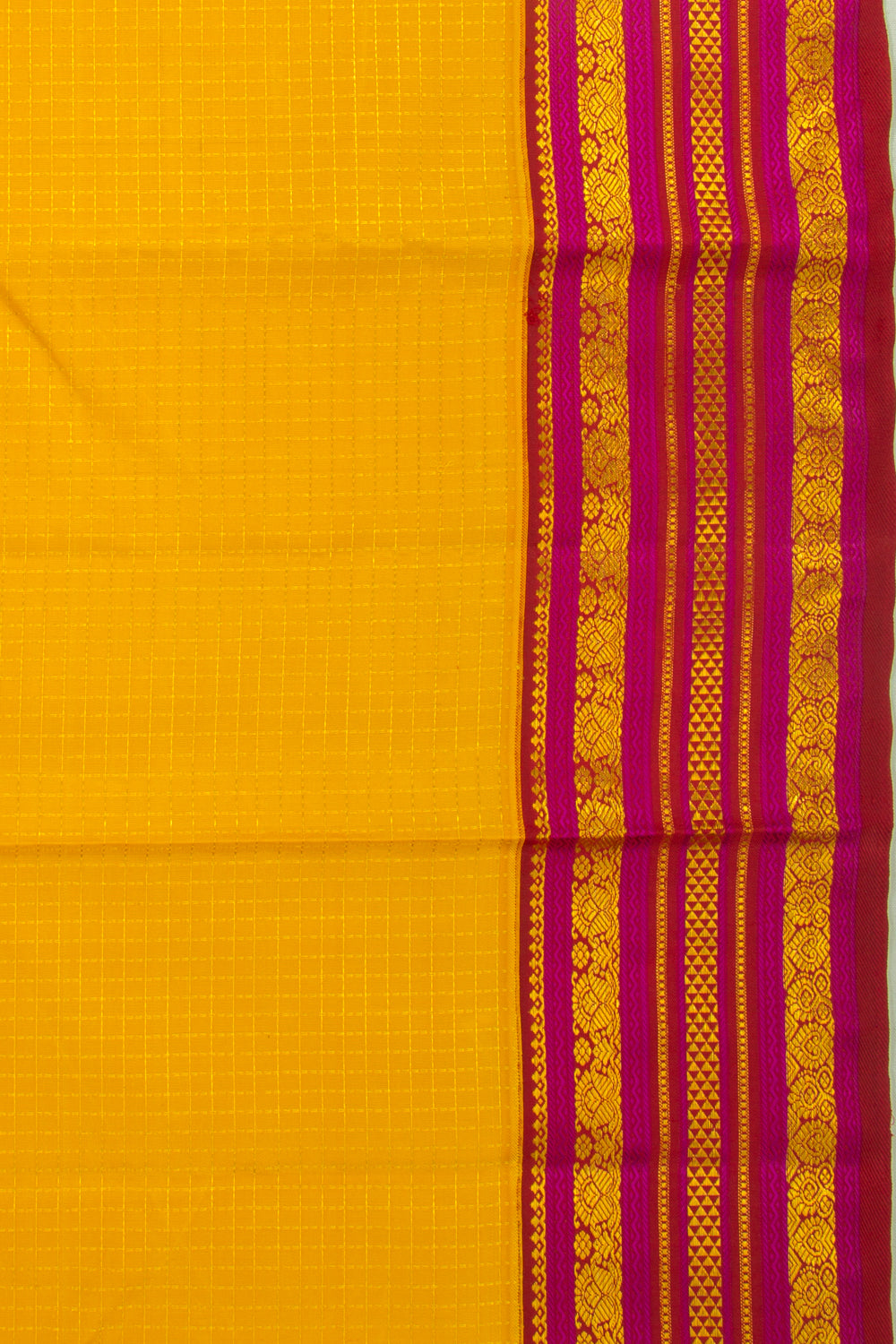 Kanchipuram Silk Checks Yellow Saree