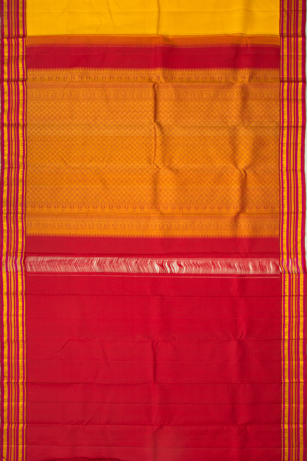 Kanchipuram Silk Checks Yellow Saree
