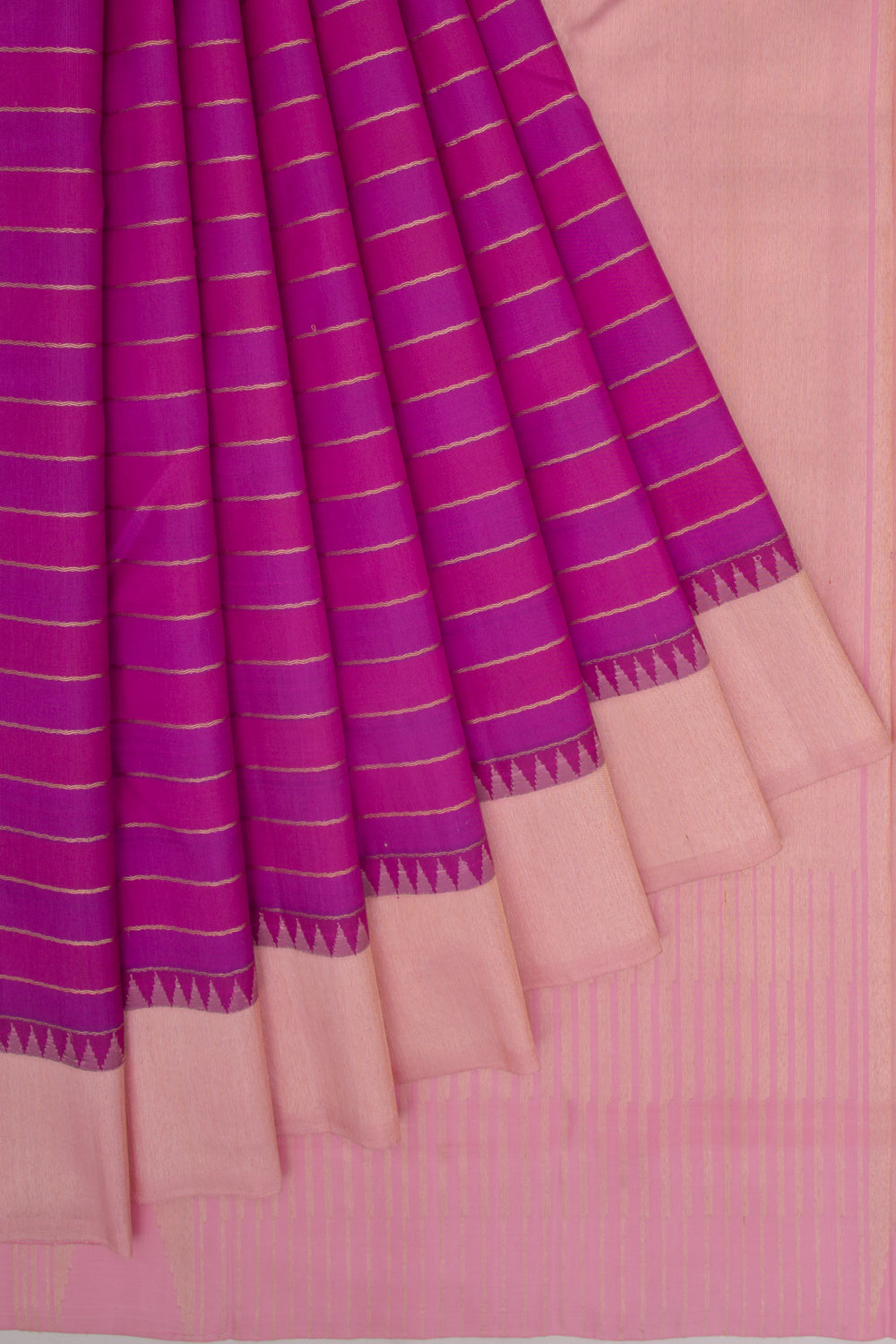 Kanchipuram Silk Horizontal Lines Pink And Purple Saree
