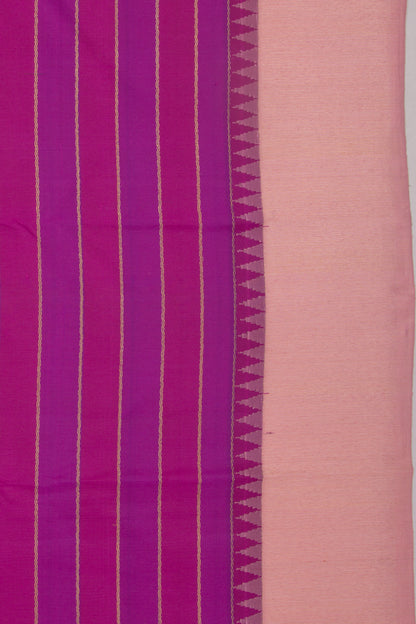Kanchipuram Silk Horizontal Lines Pink And Purple Saree