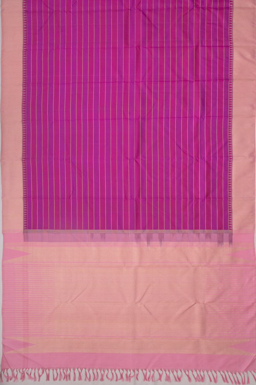 Kanchipuram Silk Horizontal Lines Pink And Purple Saree