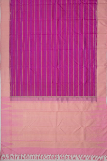 Kanchipuram Silk Horizontal Lines Pink And Purple Saree