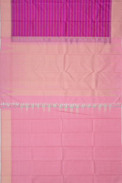 Kanchipuram Silk Horizontal Lines Pink And Purple Saree