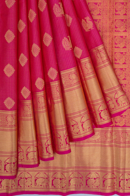 Kanchipuram Silk Checks And Butta Pink Saree