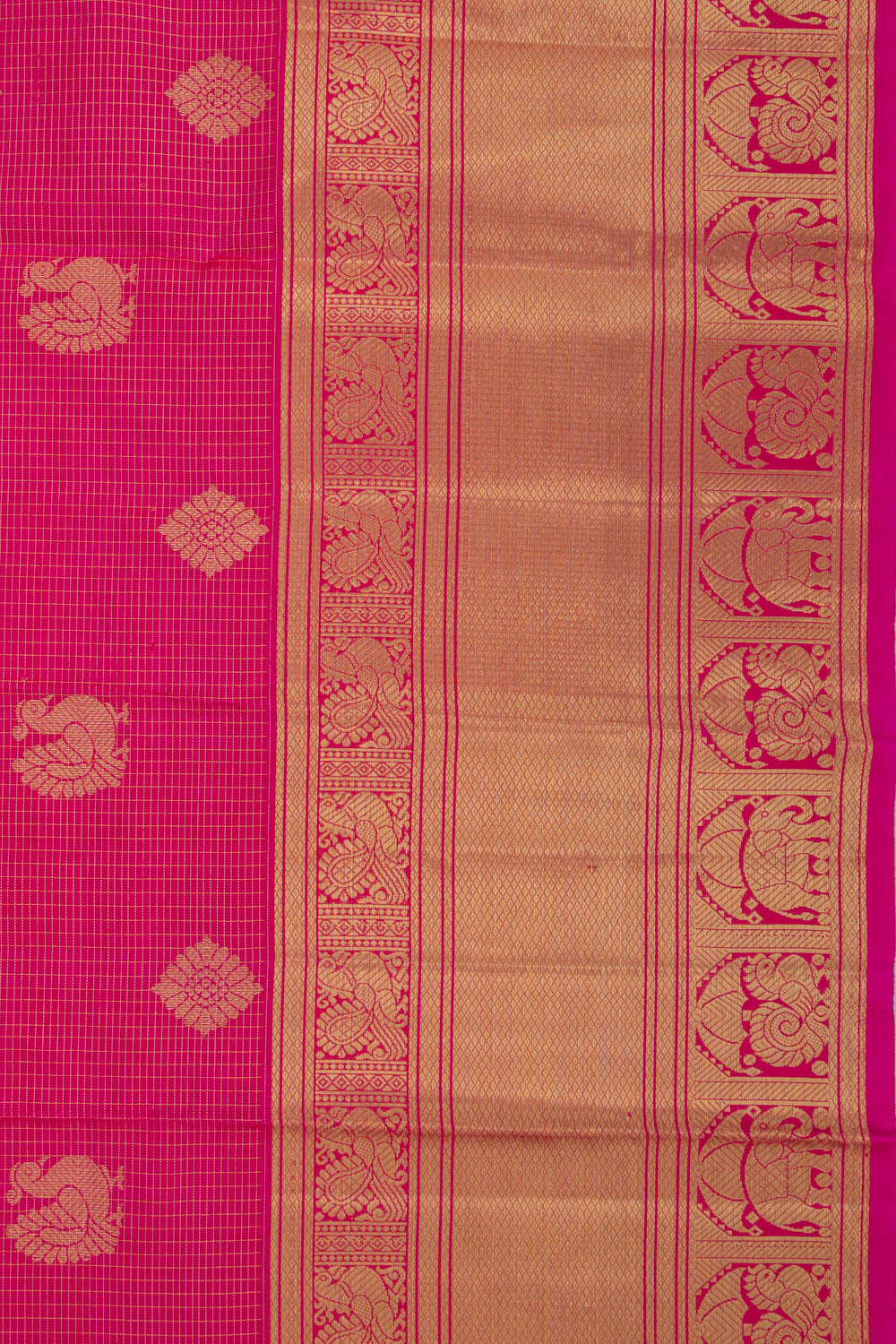 Kanchipuram Silk Checks And Butta Pink Saree