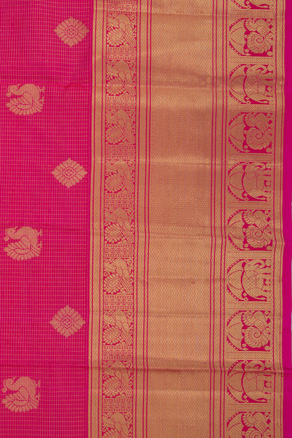 Kanchipuram Silk Checks And Butta Pink Saree