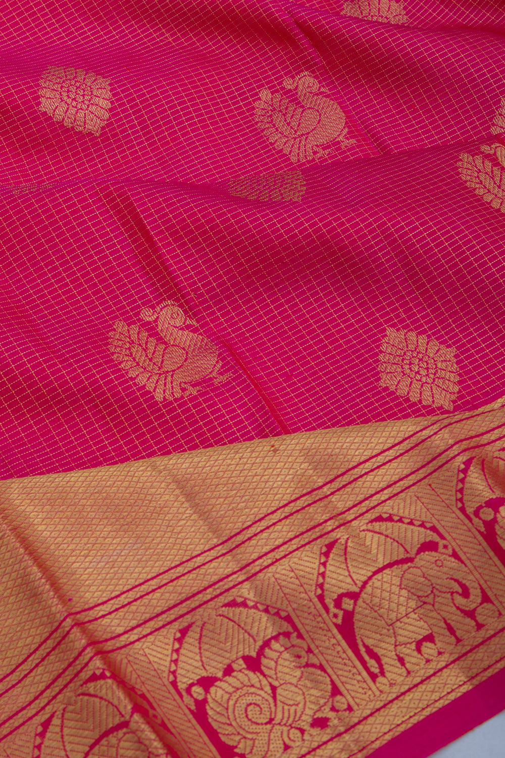 Kanchipuram Silk Checks And Butta Pink Saree