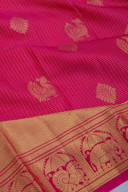 Kanchipuram Silk Checks And Butta Pink Saree