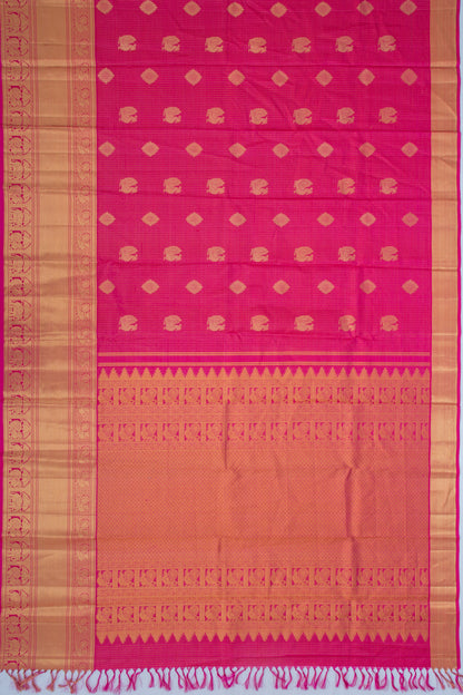 Kanchipuram Silk Checks And Butta Pink Saree