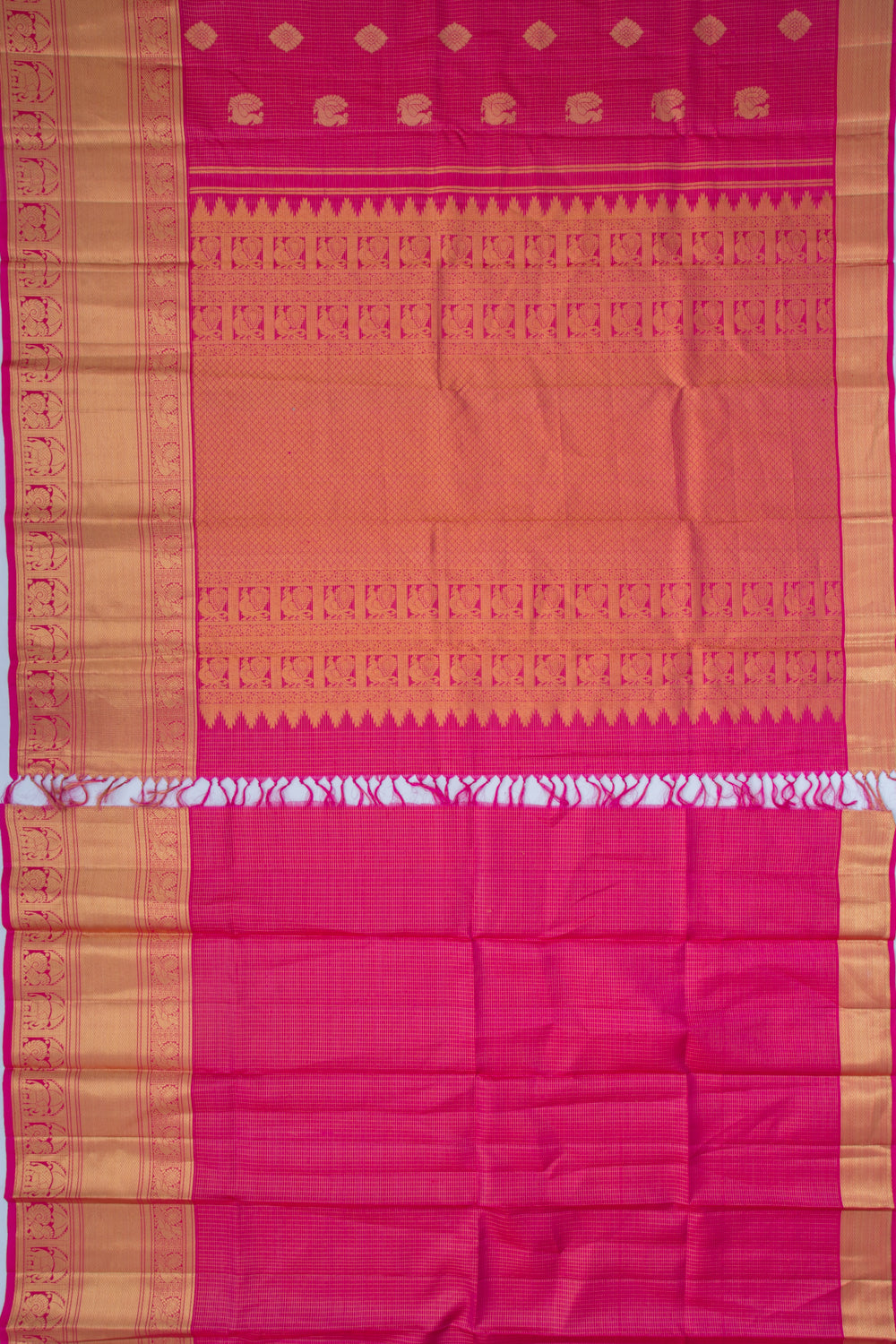 Kanchipuram Silk Checks And Butta Pink Saree