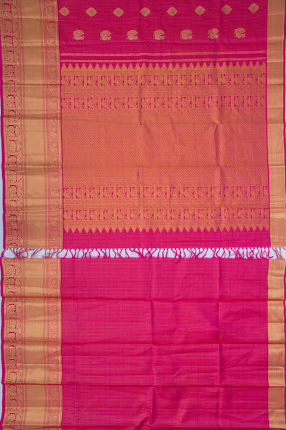 Kanchipuram Silk Checks And Butta Pink Saree