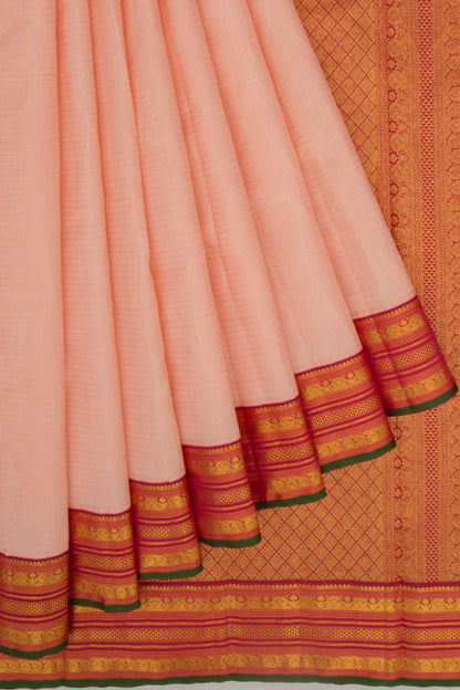 Kanchipuram Silk Checks Peach Saree
