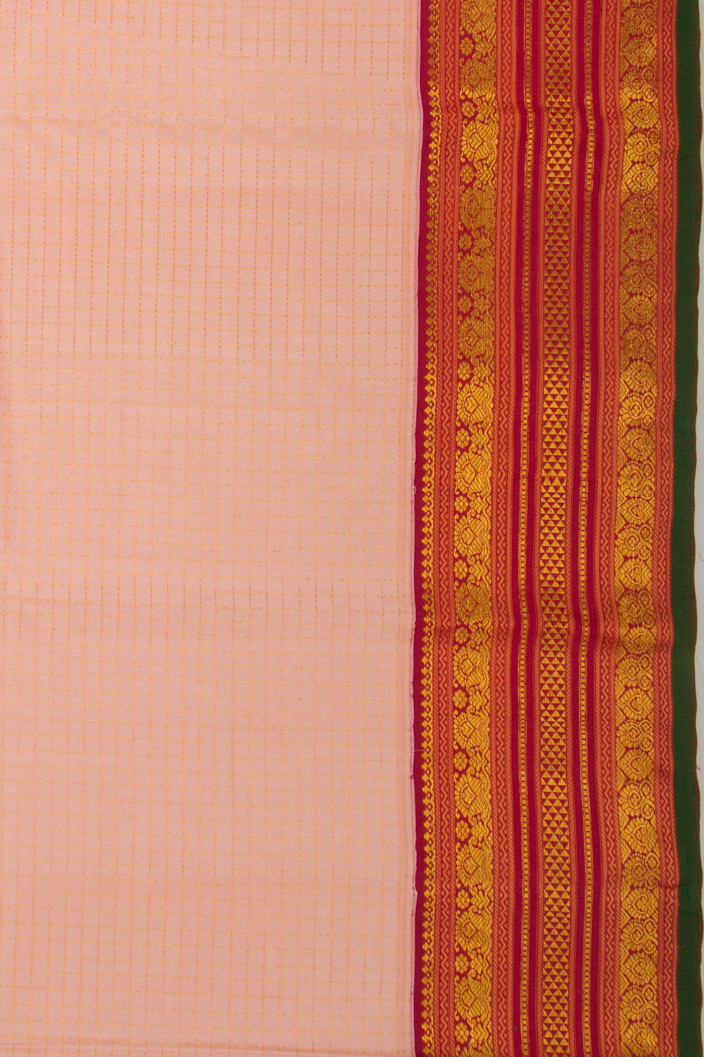 Kanchipuram Silk Checks Peach Saree