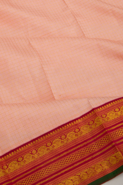 Kanchipuram Silk Checks Peach Saree