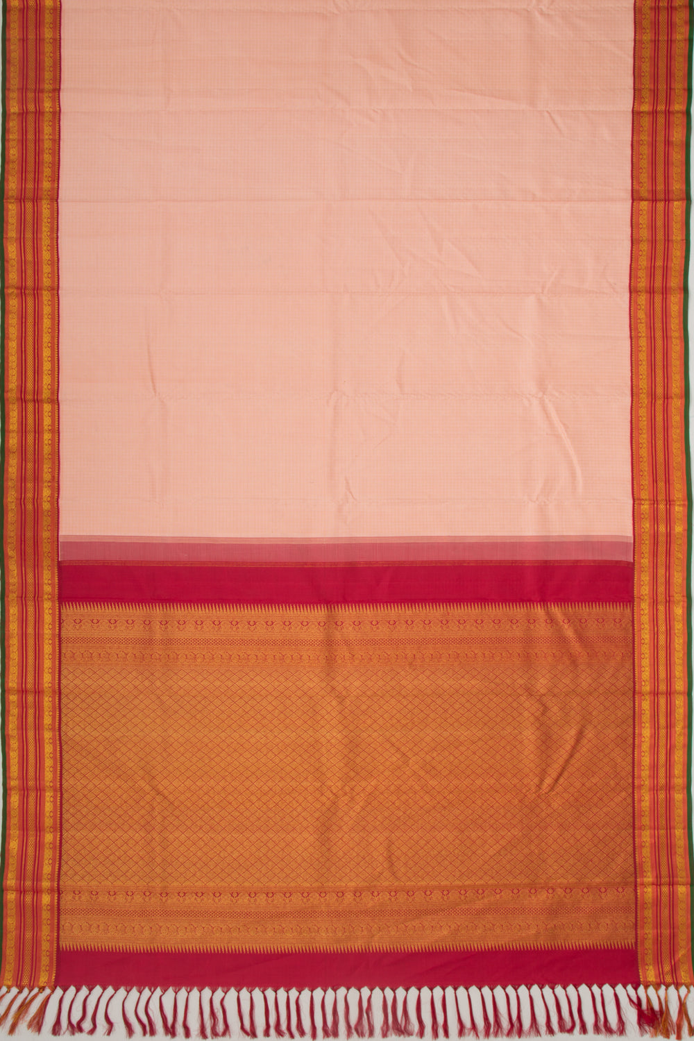 Kanchipuram Silk Checks Peach Saree