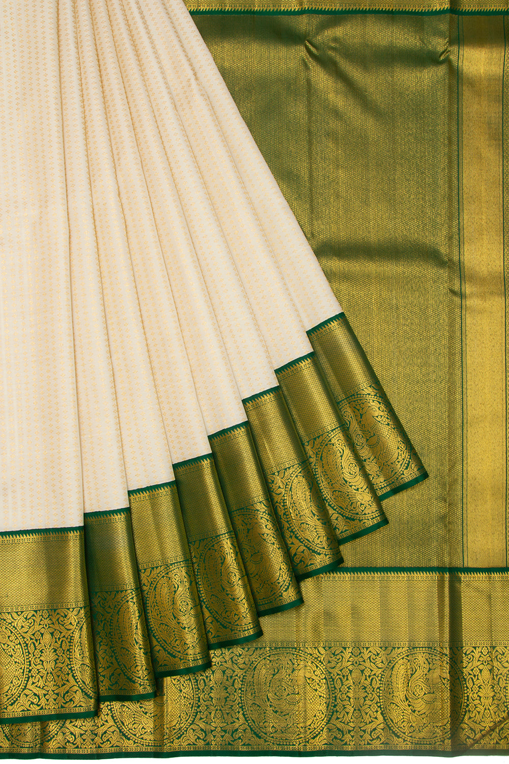 Kanchipuram Silk Brocade Cream Saree