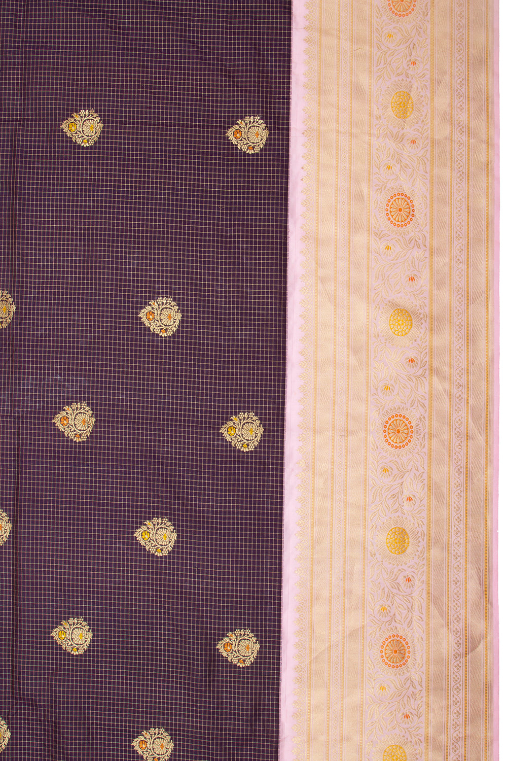 Kanchipuram Silk Checks And Butta Burgundy Saree
