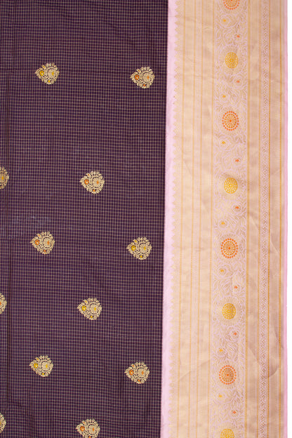 Kanchipuram Silk Checks And Butta Burgundy Saree