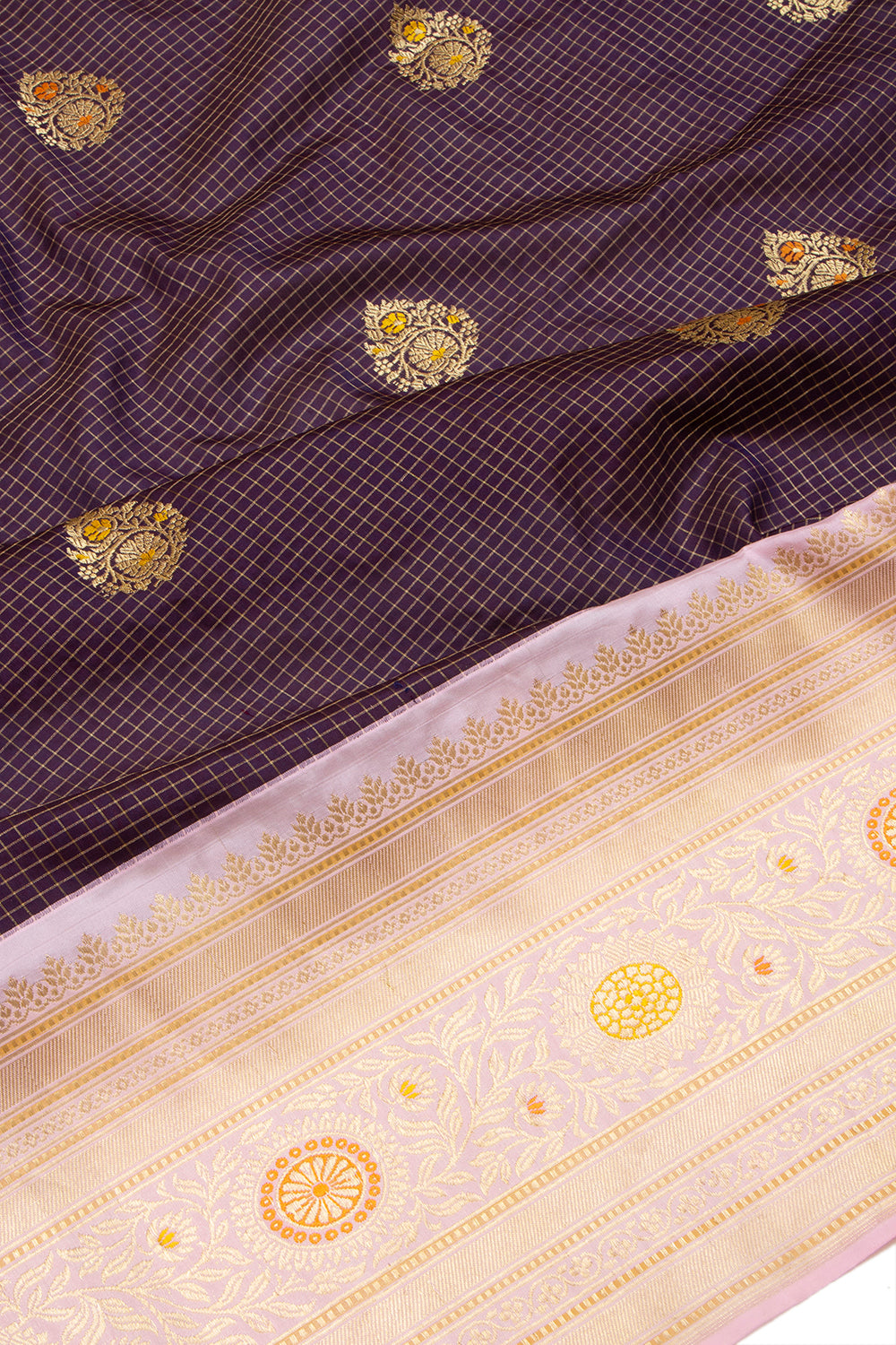 Kanchipuram Silk Checks And Butta Burgundy Saree