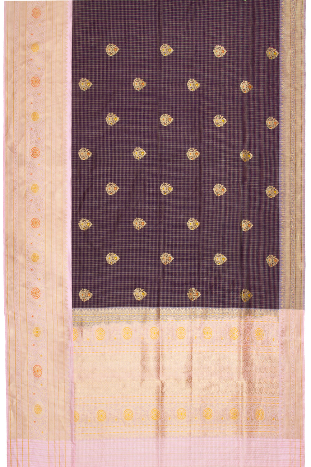 Kanchipuram Silk Checks And Butta Burgundy Saree