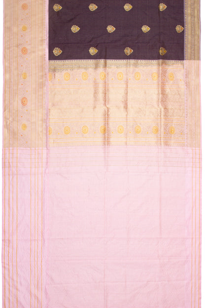 Kanchipuram Silk Checks And Butta Burgundy Saree