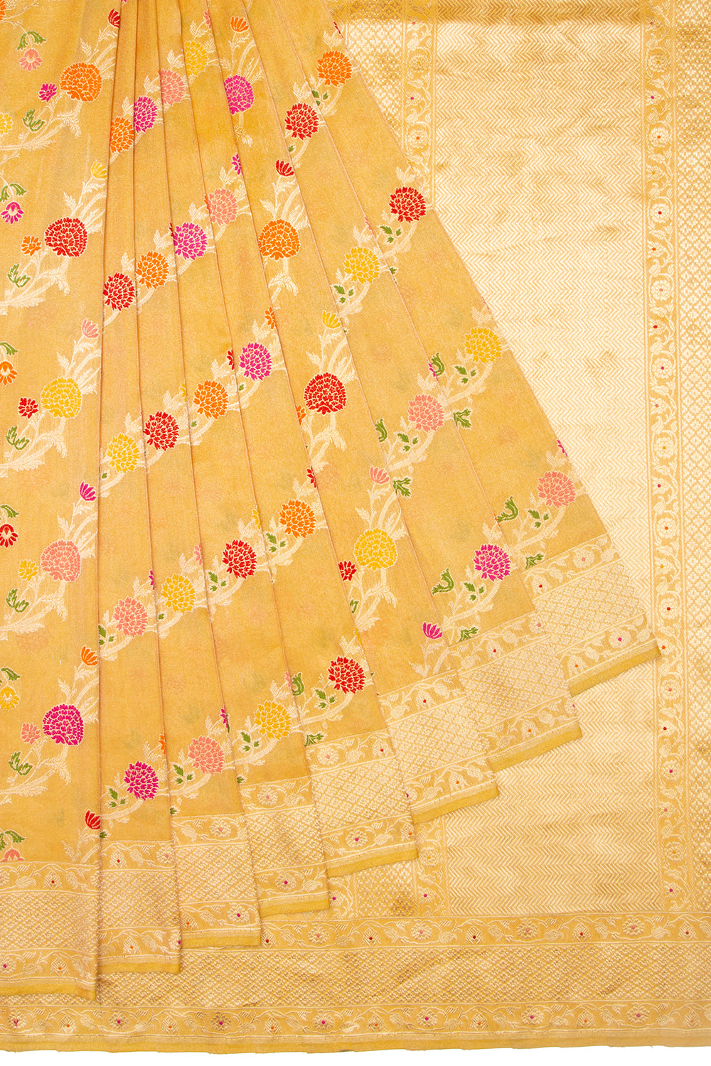 Banarasi Silk Kadwa Jaal Mustard Yellow Saree