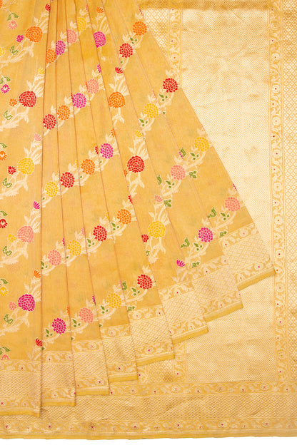 Banarasi Silk Kadwa Jaal Mustard Yellow Saree