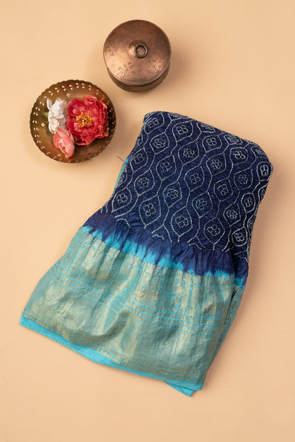 Kanchipuram Silk Bandhani Dark Blue Saree