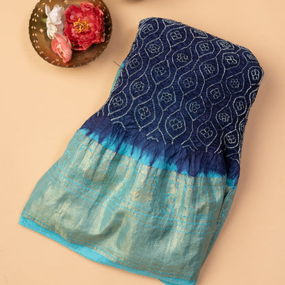 Kanchipuram Silk Bandhani Dark Blue Saree