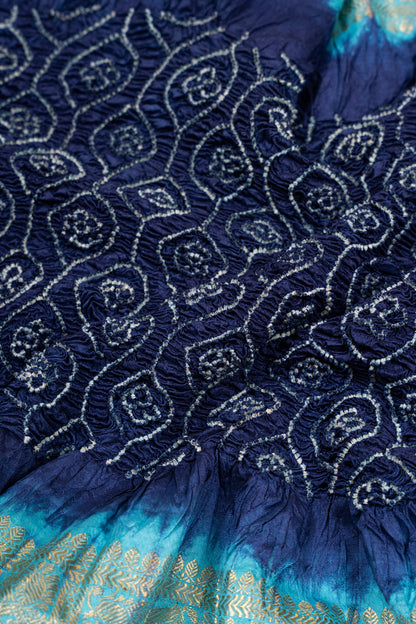 Kanchipuram Silk Bandhani Dark Blue Saree