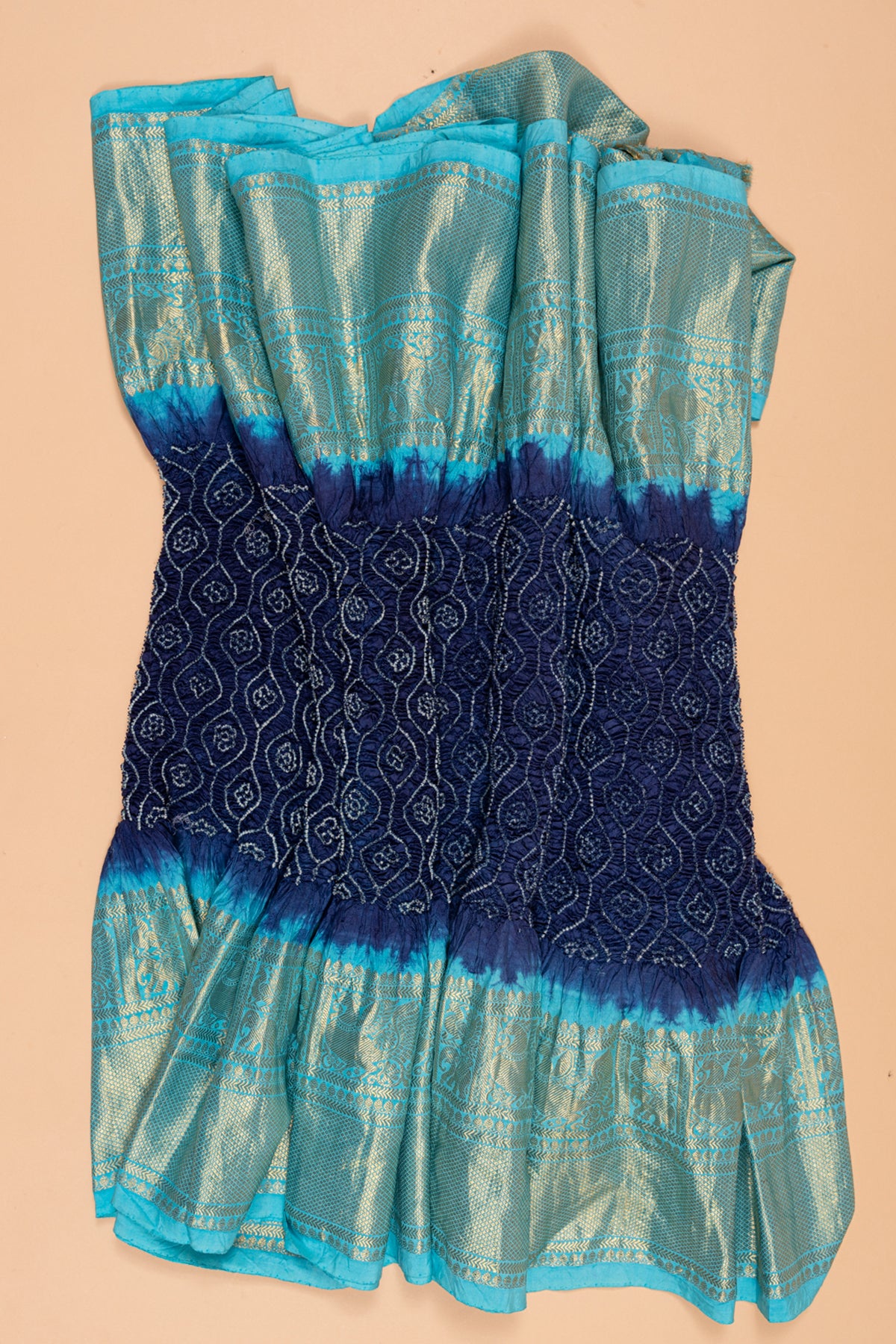 Kanchipuram Silk Bandhani Dark Blue Saree
