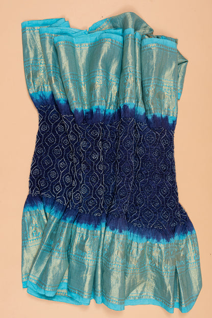 Kanchipuram Silk Bandhani Dark Blue Saree