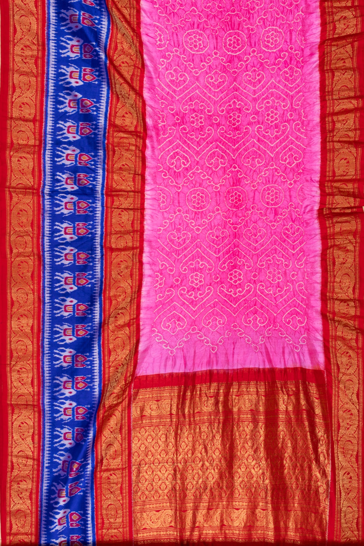 Kanchipuram Silk Bandhani Pink Saree