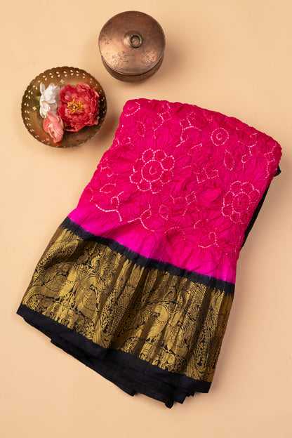 Kanchipuram Silk Bandhani Pink Saree