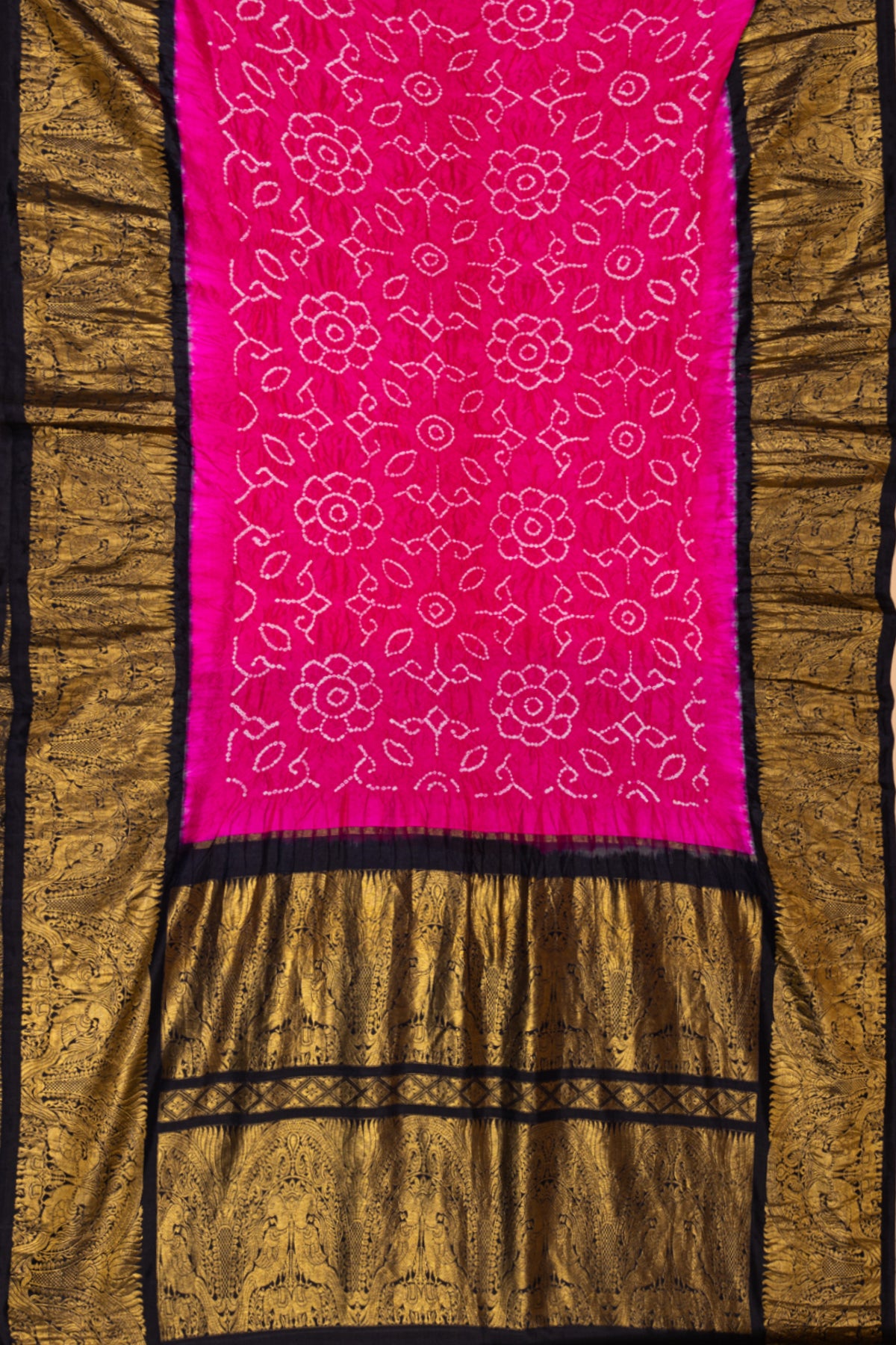 Kanchipuram Silk Bandhani Pink Saree