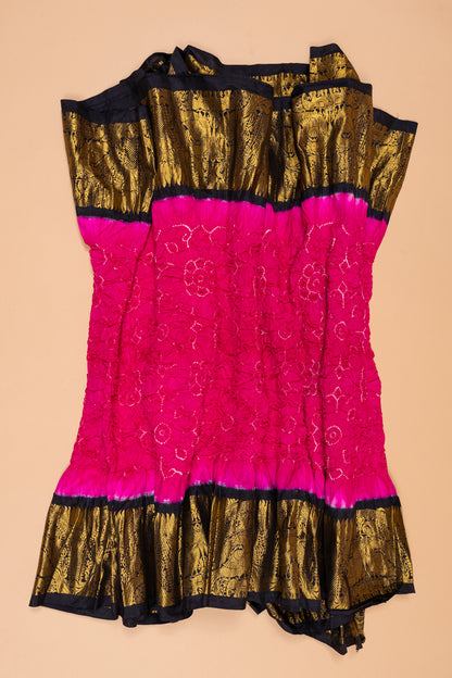 Kanchipuram Silk Bandhani Pink Saree