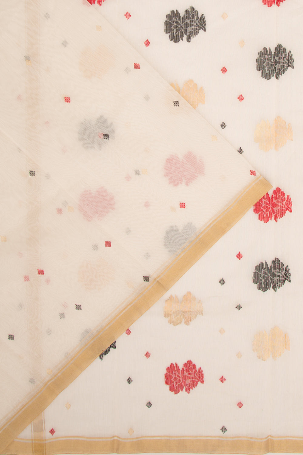 Chanderi Cotton Butta Off White Saree